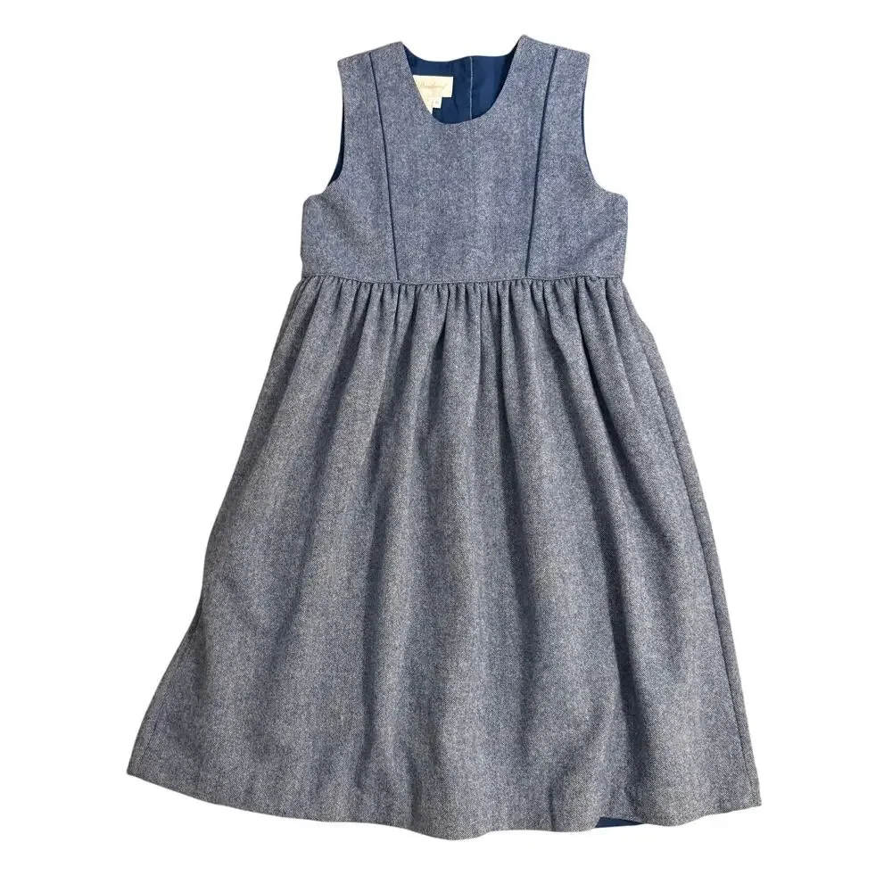 Strasburg Dress Wool Cottagecore Sleeveless Back Buttons Blue Girls Youth 10